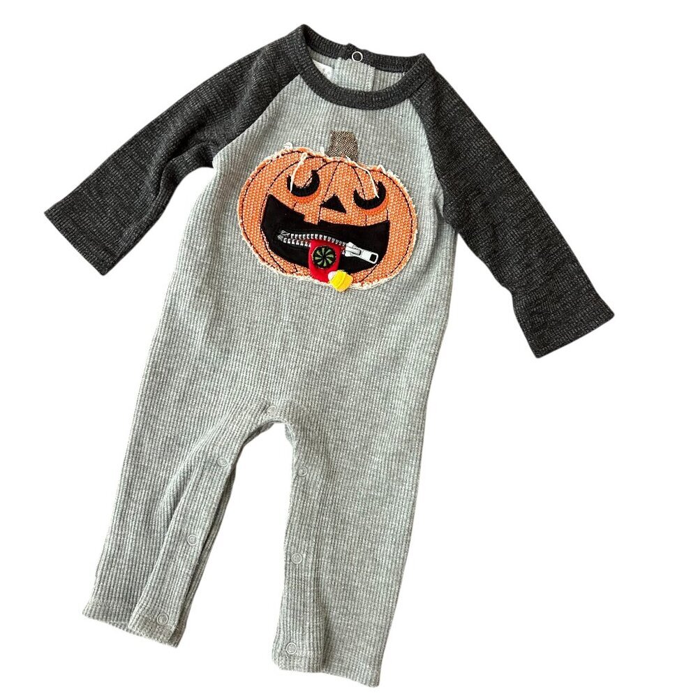 Mud Pie Baby Boy's Halloween Jack-o'-Lantern Waffle Weave Romper size 0-3 montha